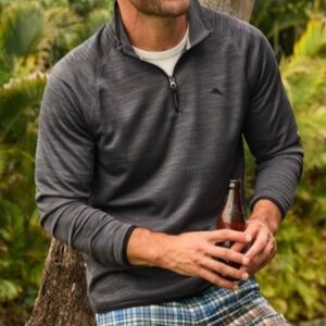 Tommy Bahama Island Zone Men's Medium Palm Pro Half Zip Sweatshirt Pullover Gray